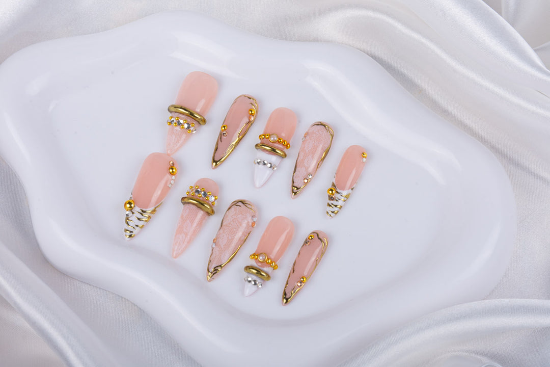 Jewelry Nude Nails with Lace